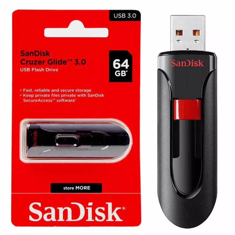 SanDisk Cruzer Glide 3.0 – Clé USB 64 Go, connecteur rétractable
