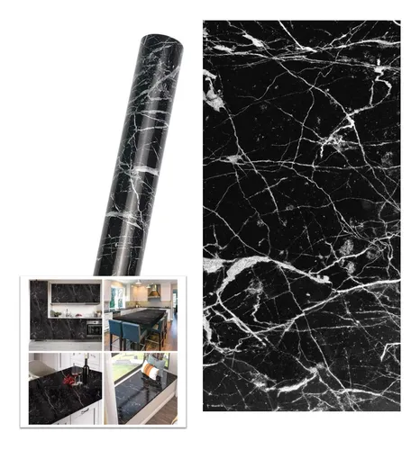 Papier peint autocollant effet marbre noir – rouleau 10 m x 45cm