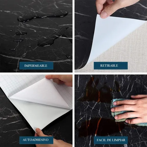Papier peint autocollant effet marbre noir – rouleau 10 m x 45cm